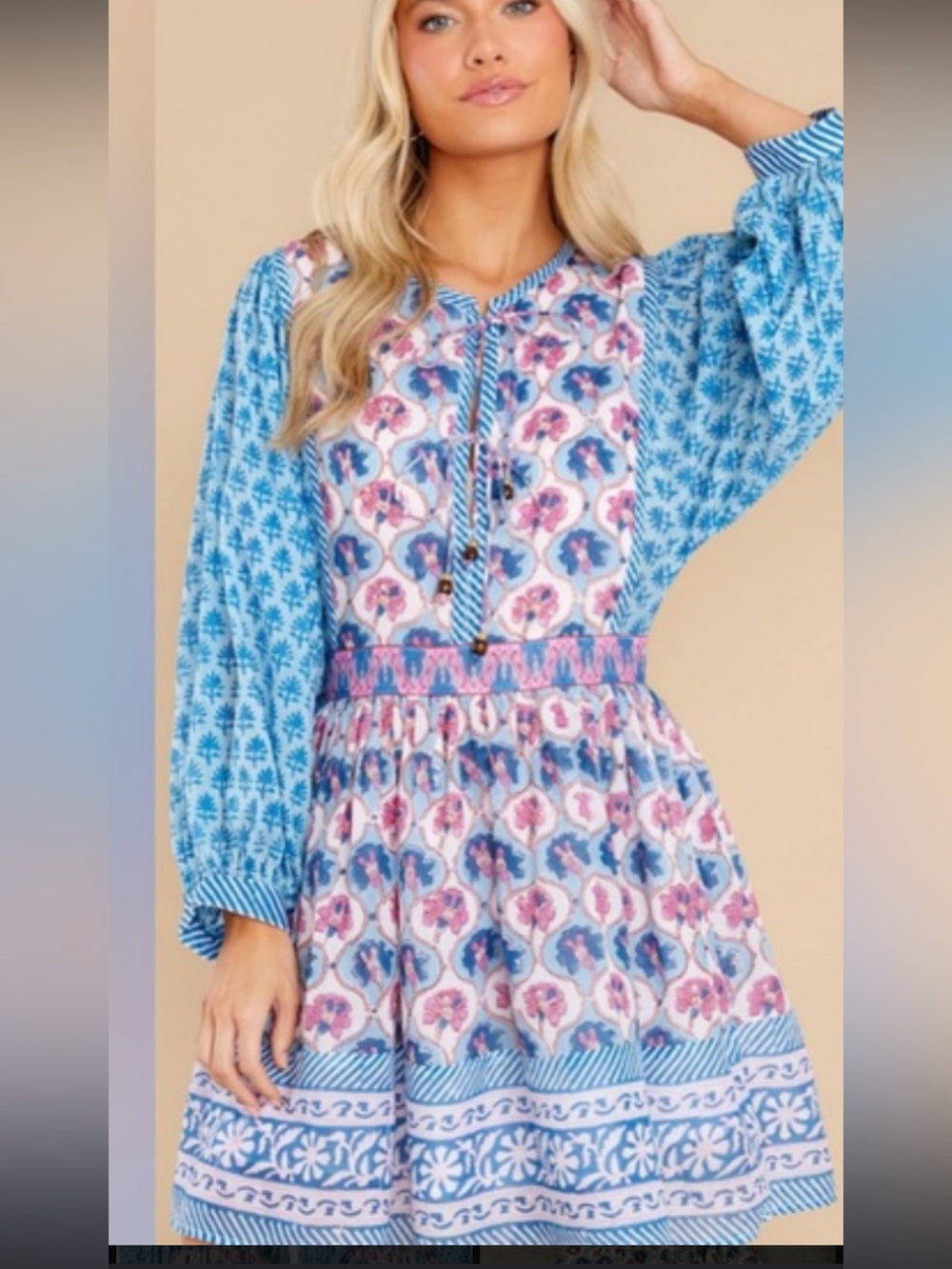 Oliphant Blue & Pink Printed Peasant Tunic